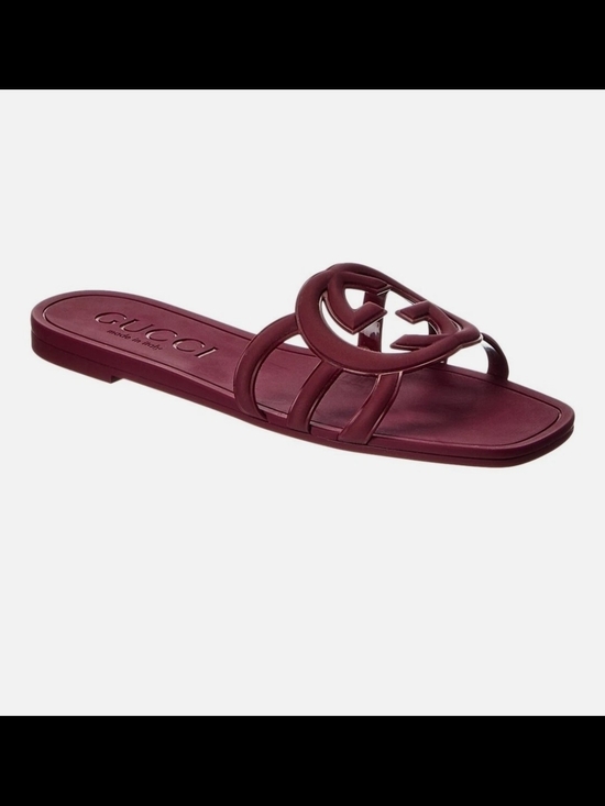 Gucci Shoes - Gucci Women's Burgundy Open-Toe Logo Slide Sandal